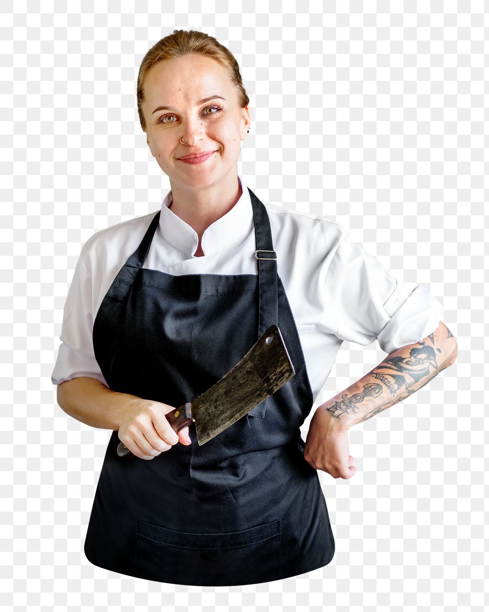 Png female butcher, isolated collage element, transparent background