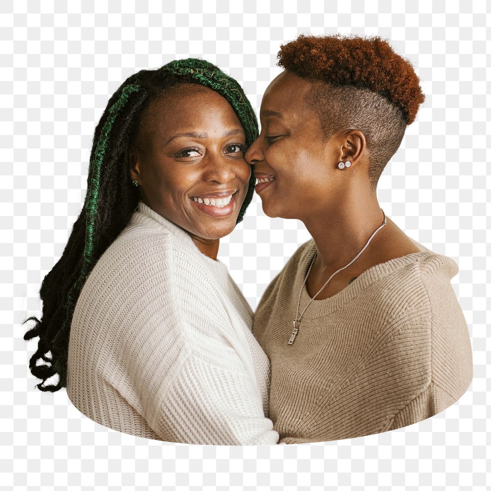 Lesbian couple png element, transparent background