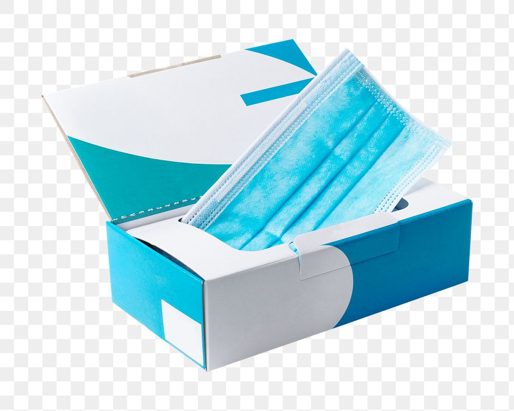 Png medical mask box, isolated object, transparent background