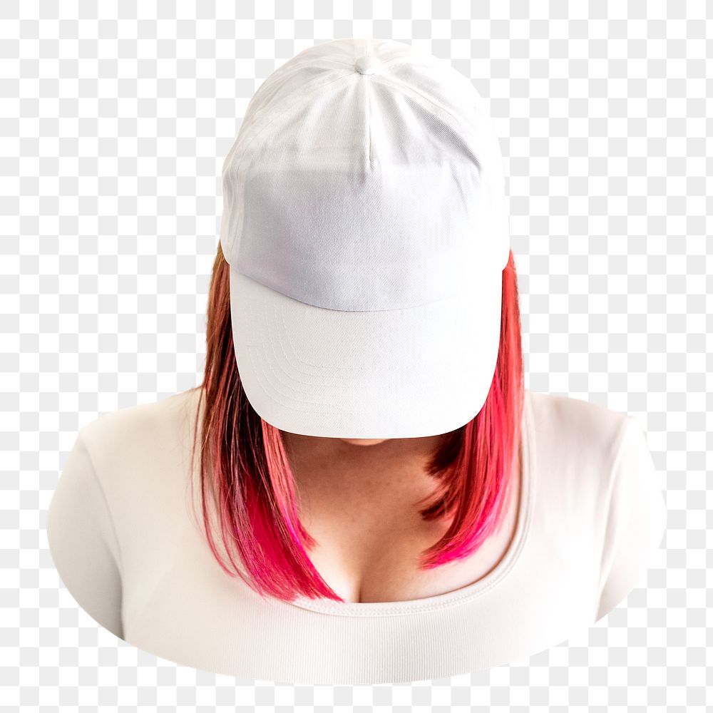 PNG pink haired woman in white cap, transparent background