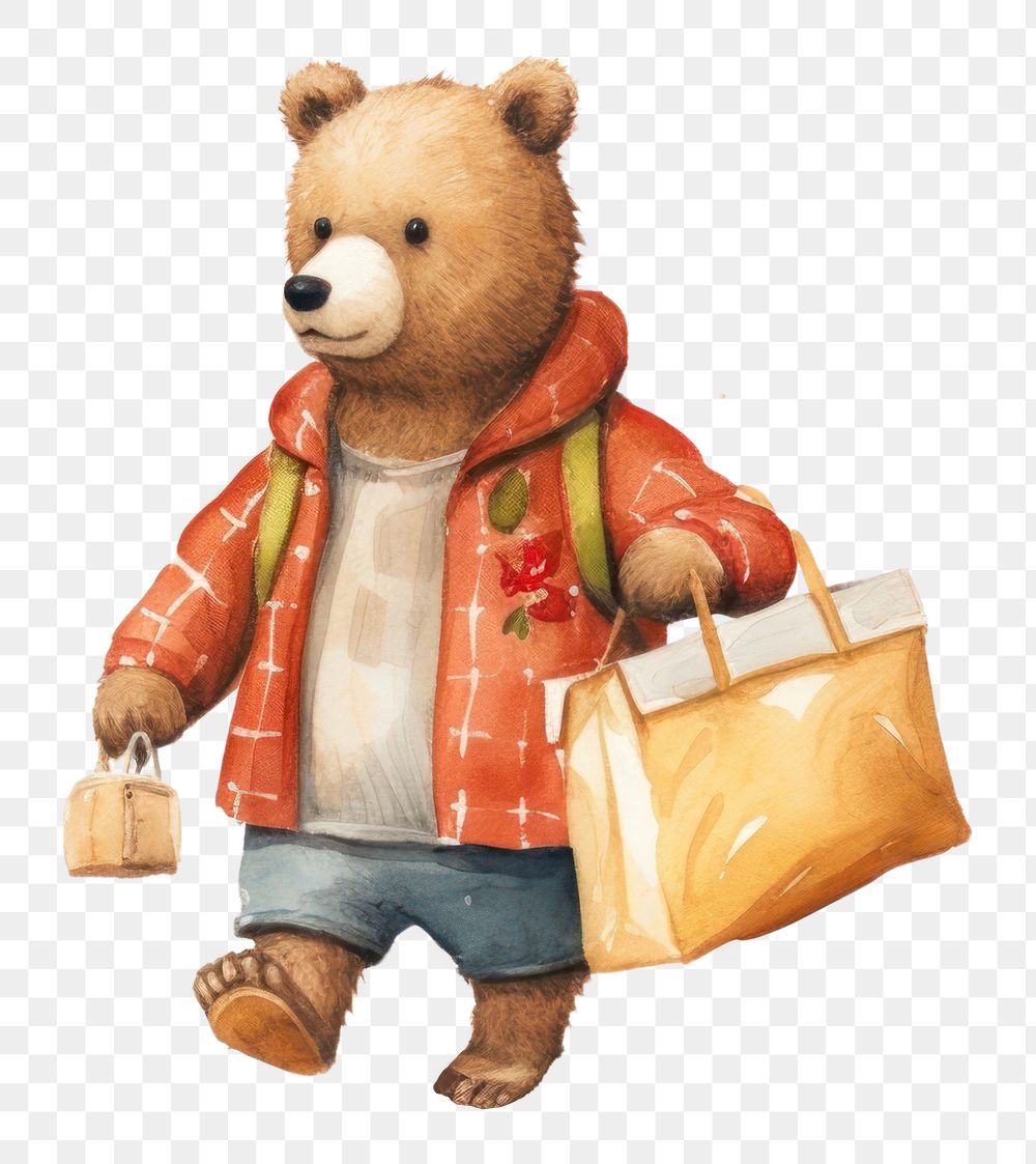 PNG Bear waring shirt carrying a bag mammal toy representation. 