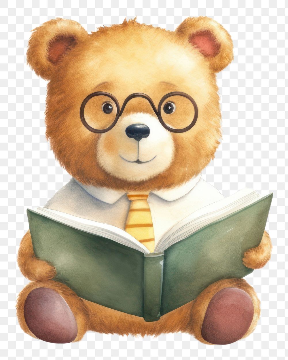 PNG Teacher bear reading cartoon toy. 