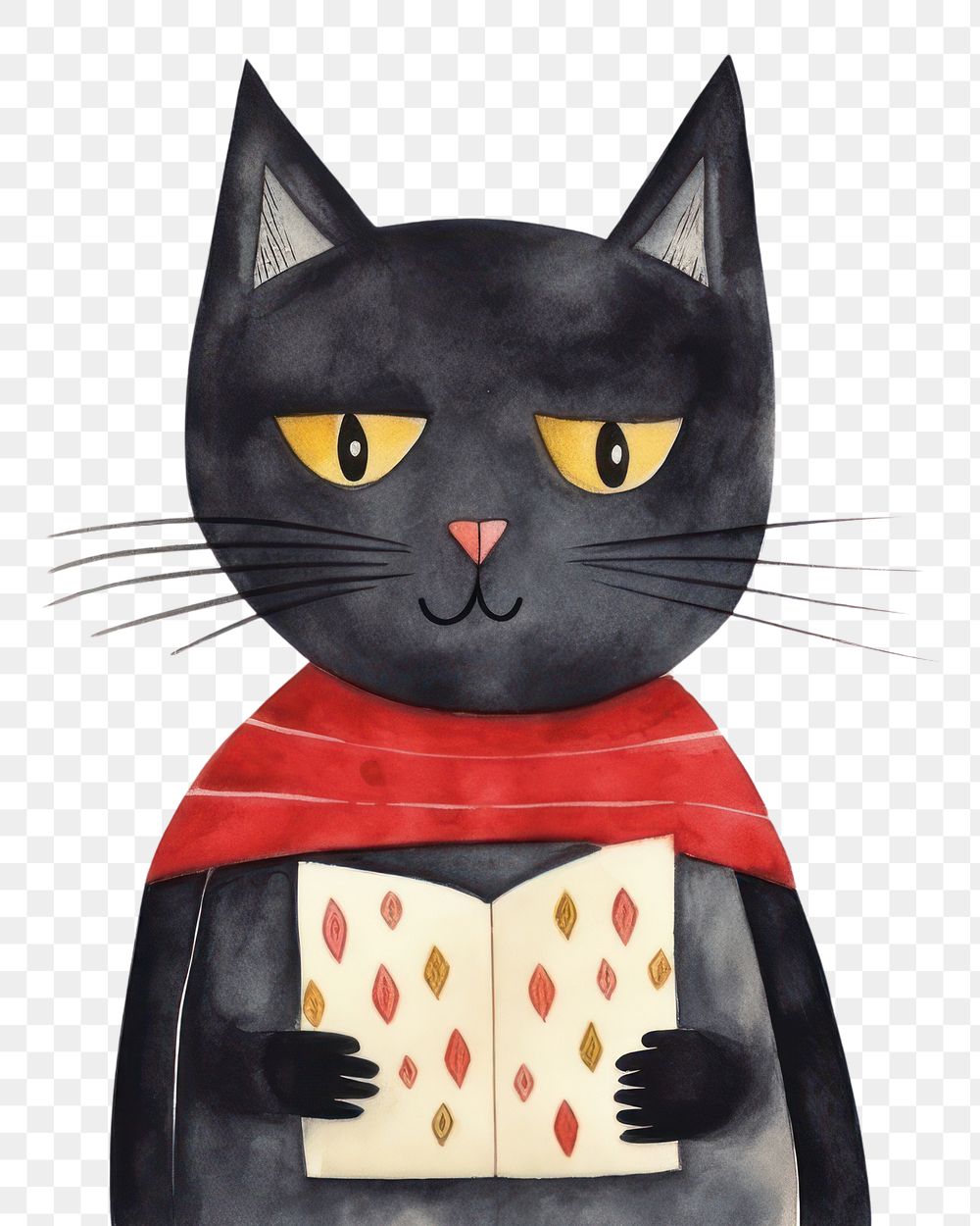 PNG Black cat read a book cartoon animal mammal. AI generated Image by rawpixel.
