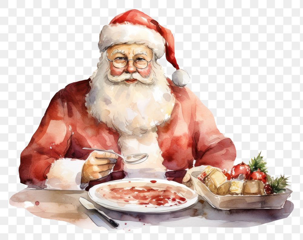 PNG  Santa eating christmas plate dish. AI generated Image by rawpixel.