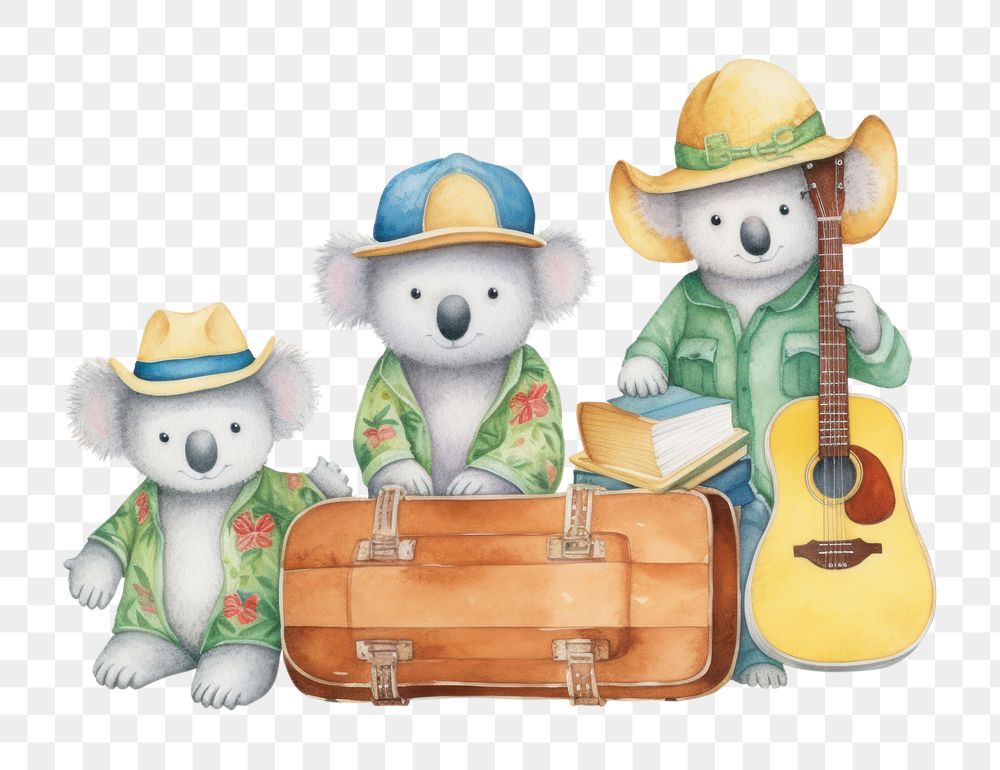 PNG Koala cartoon luggage guitar. 