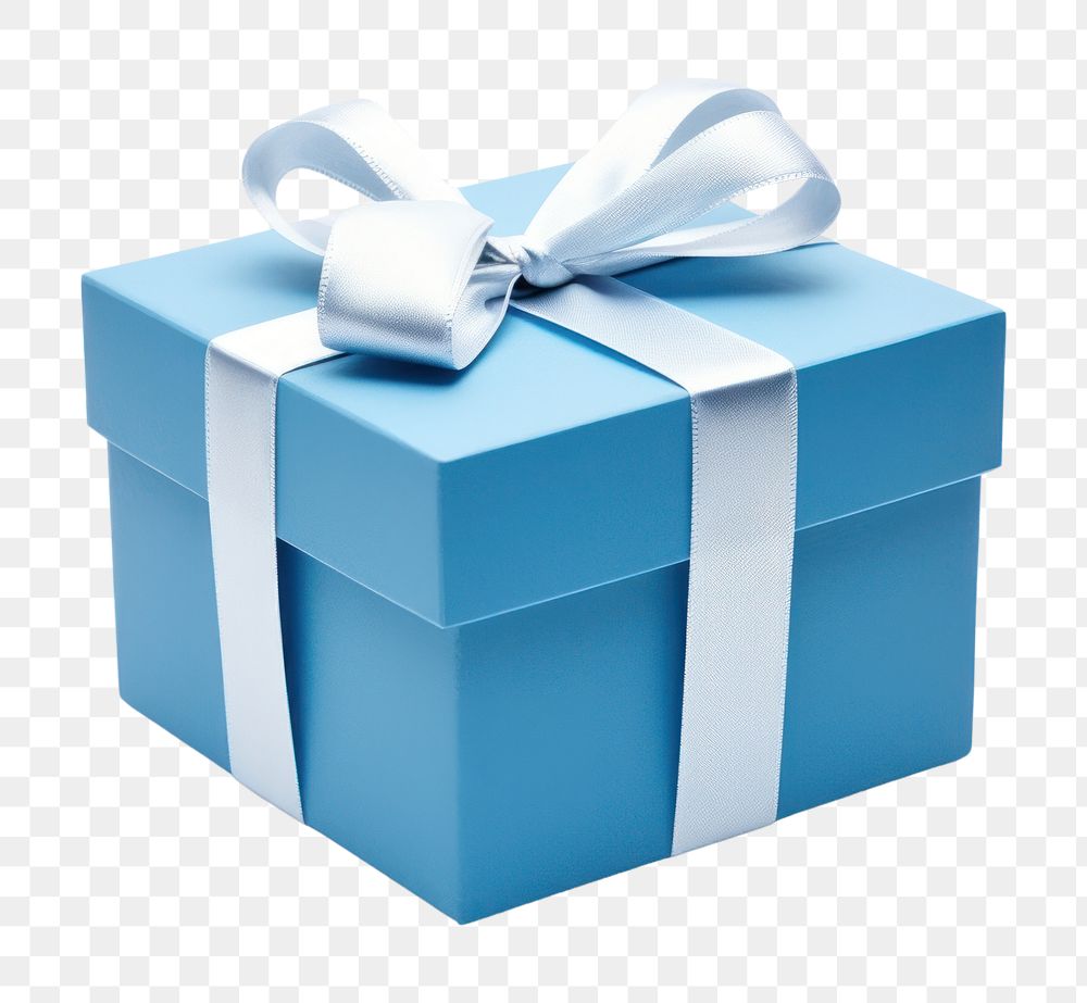 PNG  Gift box blue bow white background