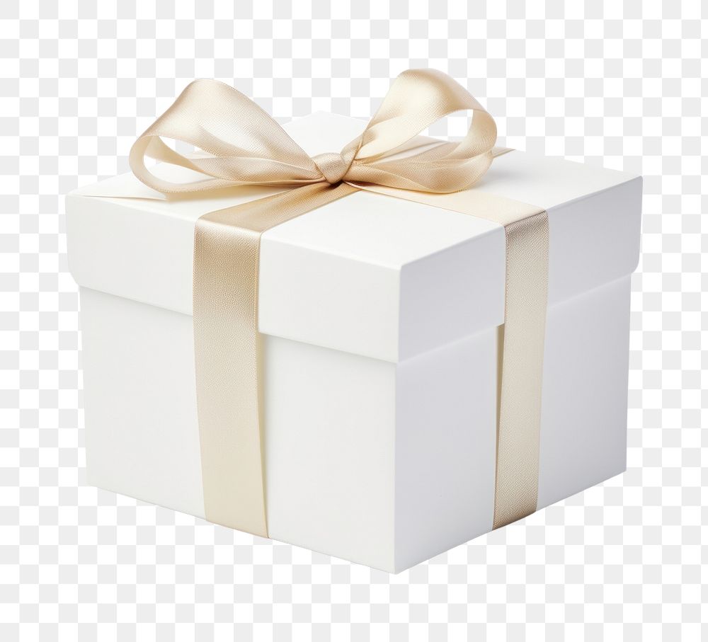 PNG  Gift box white bow white background. 