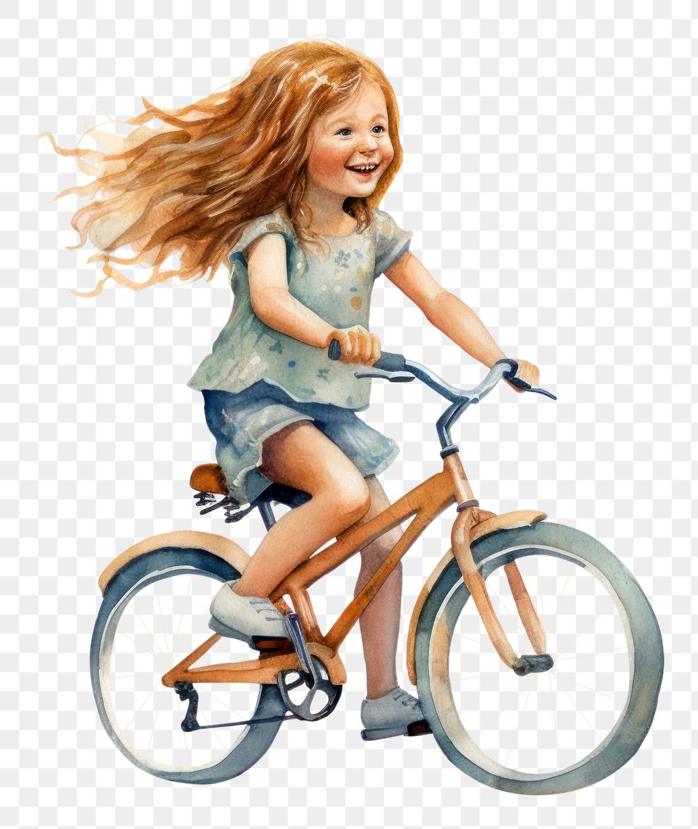 PNG  Young happy girl riding a bicycle vehicle cycling sports. AI generated Image by rawpixel.