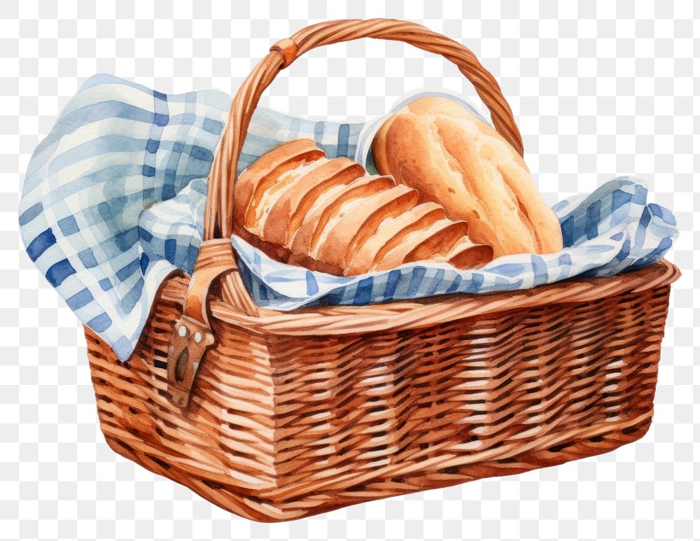 PNG  A picnic basket bread food white background. AI generated Image by rawpixel.