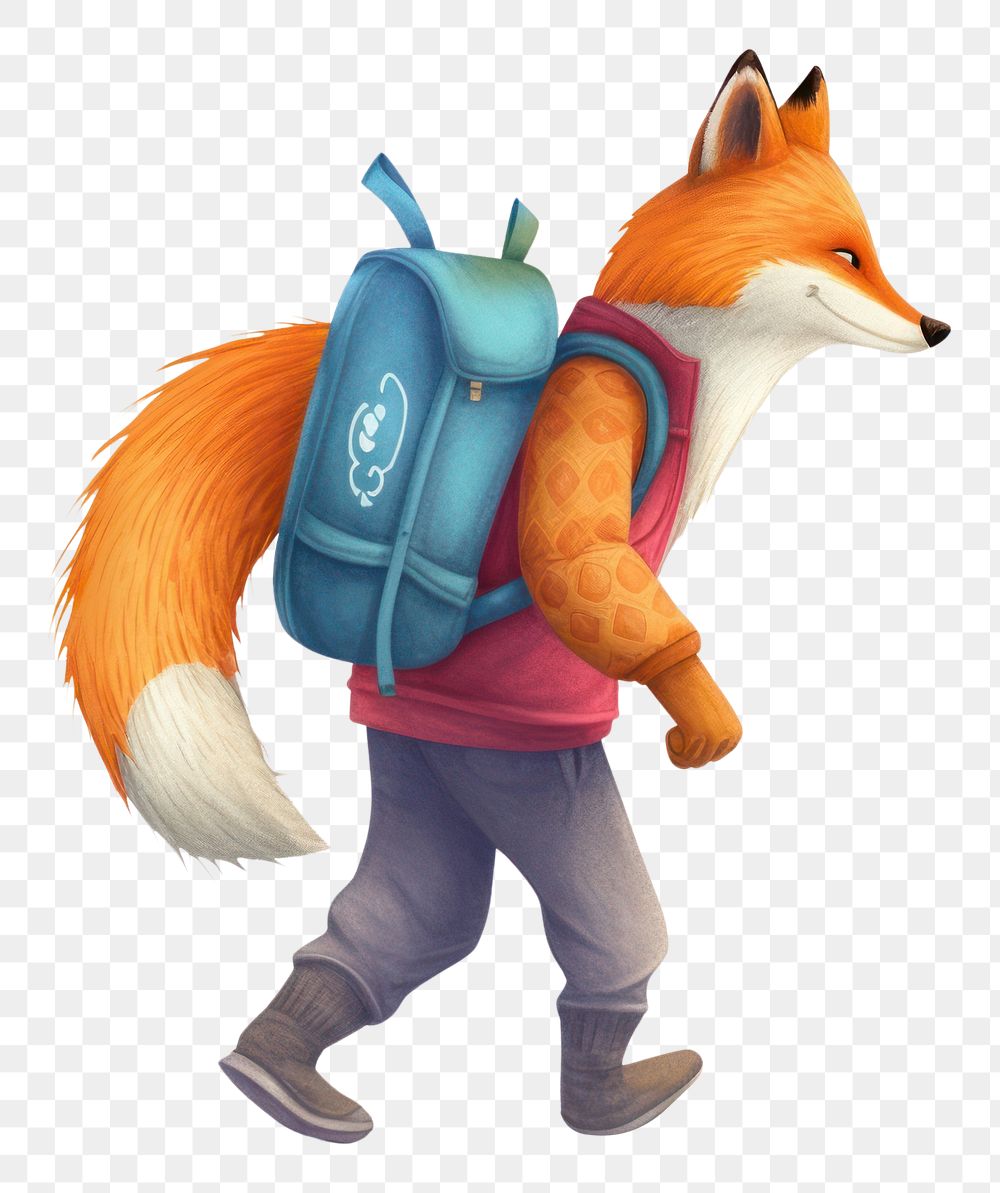 PNG Fox hiking Carrying a bag backpack animal mammal. AI generated Image by rawpixel.