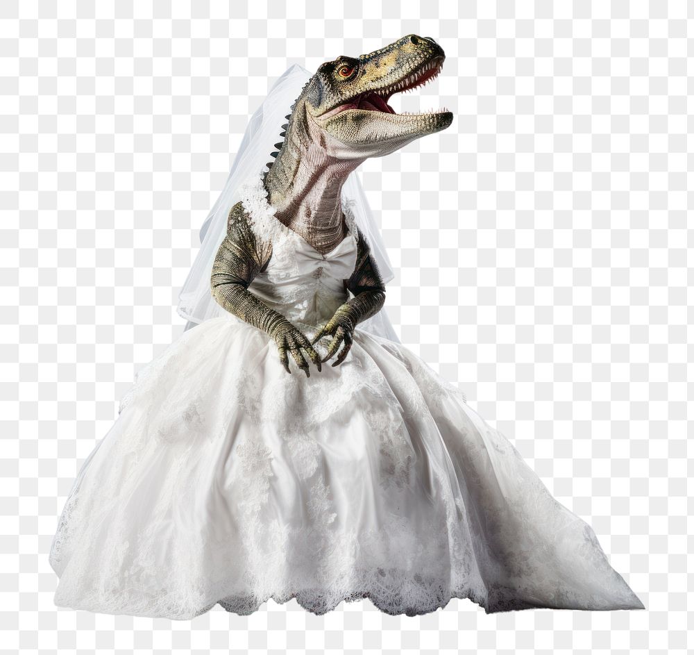 PNG Dinosaur wearing wedding dress dinosaur reptile animal. AI generated Image by rawpixel.