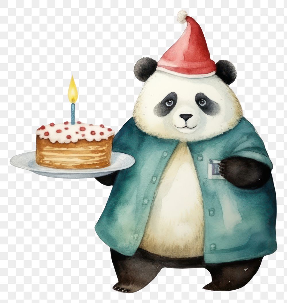 PNG Party individual panda holding cake dessert representation anniversary. 