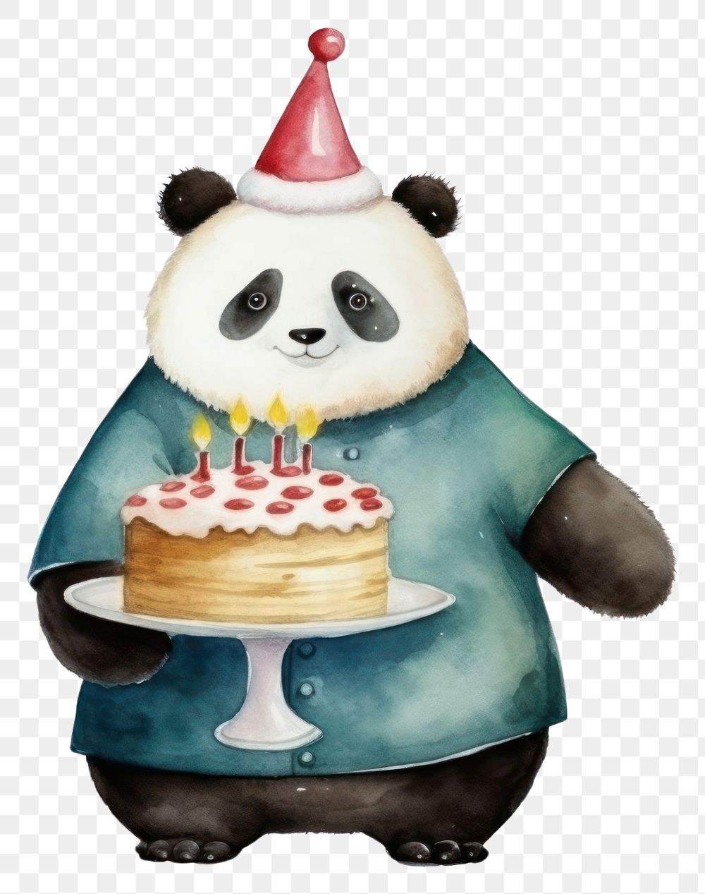 PNG Party individual panda holding cake dessert food representation. AI generated Image by rawpixel.