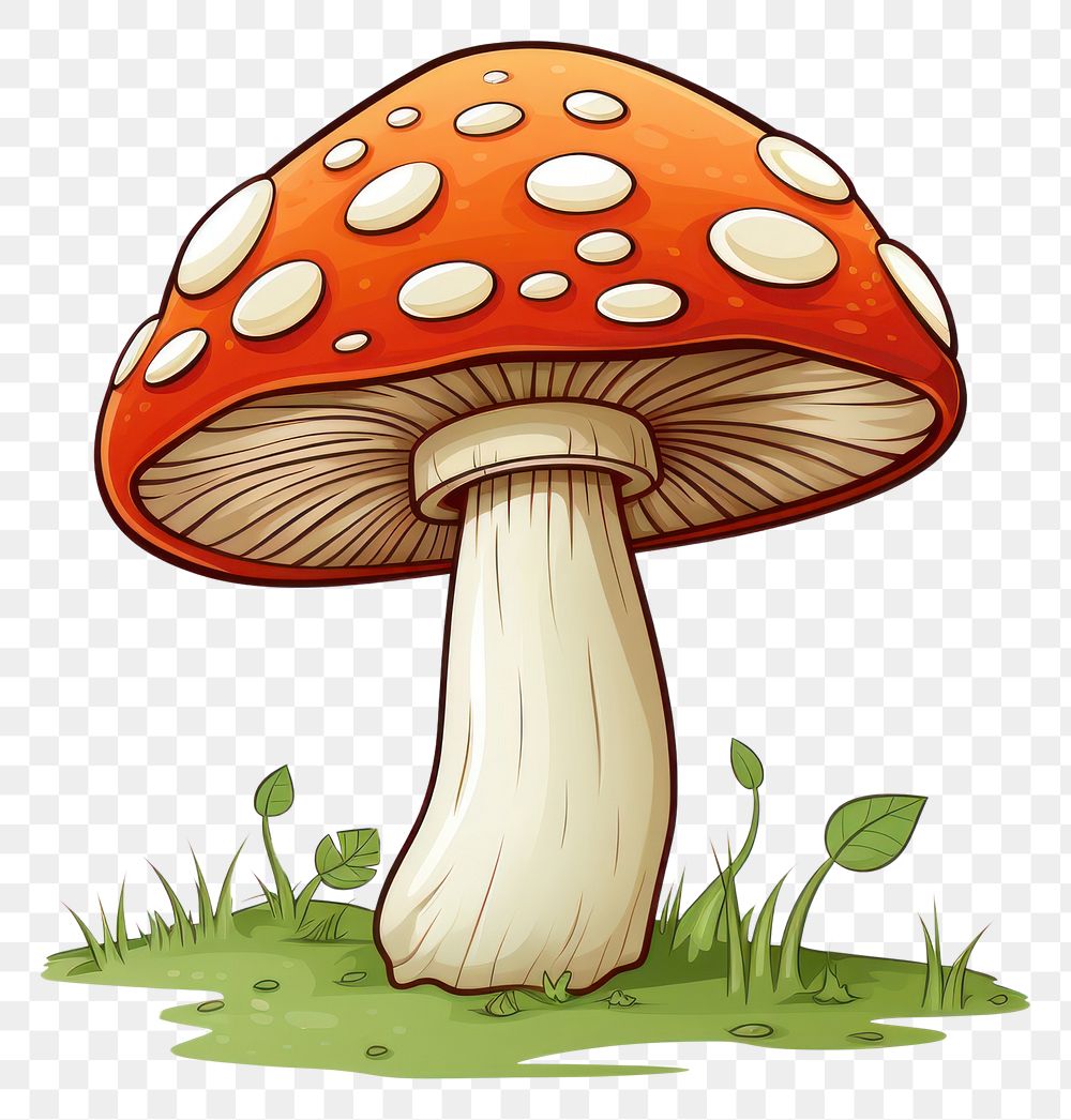 PNG  Wild forest mushroom cartoon fungus agaric. AI generated Image by rawpixel.