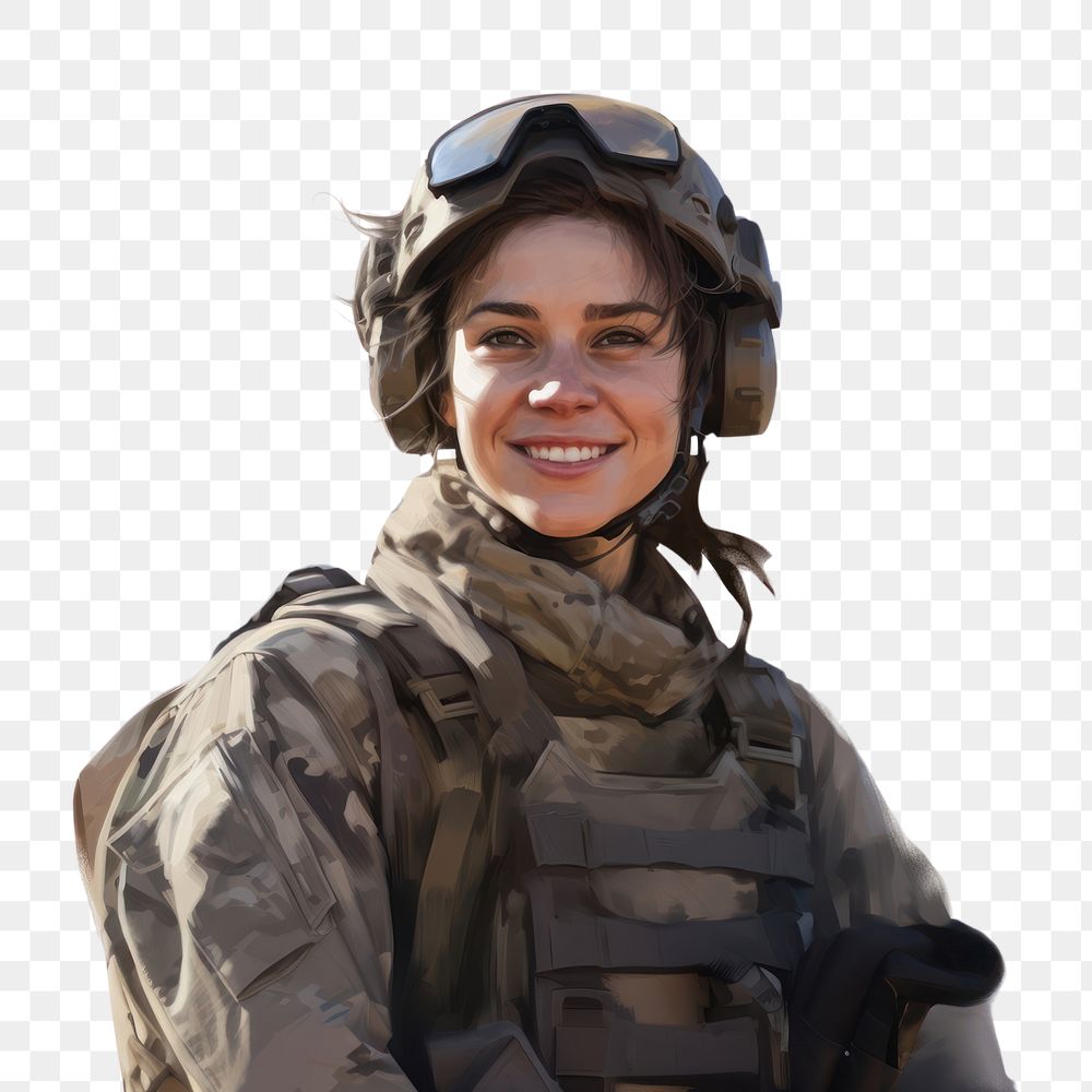 PNG  Female soldier smiling military helmet adult. AI generated Image by rawpixel.