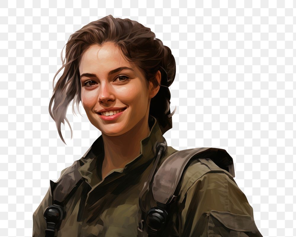 PNG  Female soldier smiling portrait adult white background. AI generated Image by rawpixel.