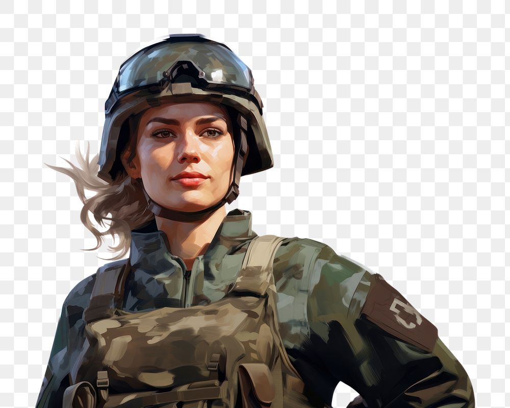 PNG  Female soldier smiling military helmet army. AI generated Image by rawpixel.