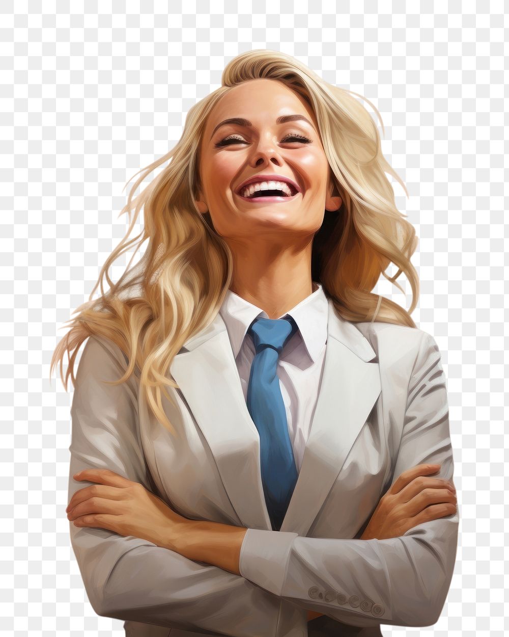 PNG  Happy blonde businesswoman laughing cheerful drawing. AI generated Image by rawpixel.