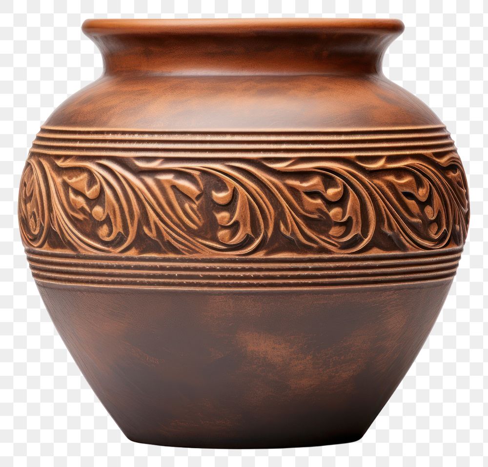 PNG  Antique brown clay pot pottery vase urn. AI generated Image by rawpixel.