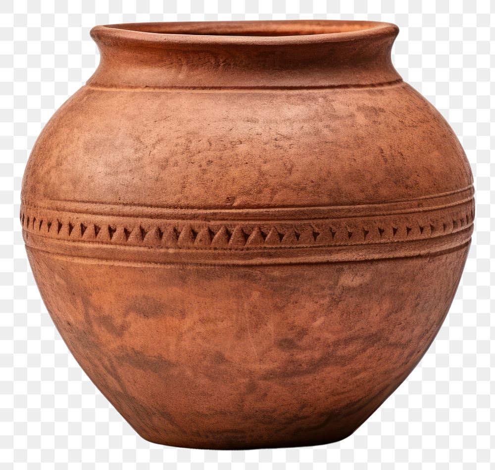 PNG  Antique brown clay pot pottery jar white background. AI generated Image by rawpixel.