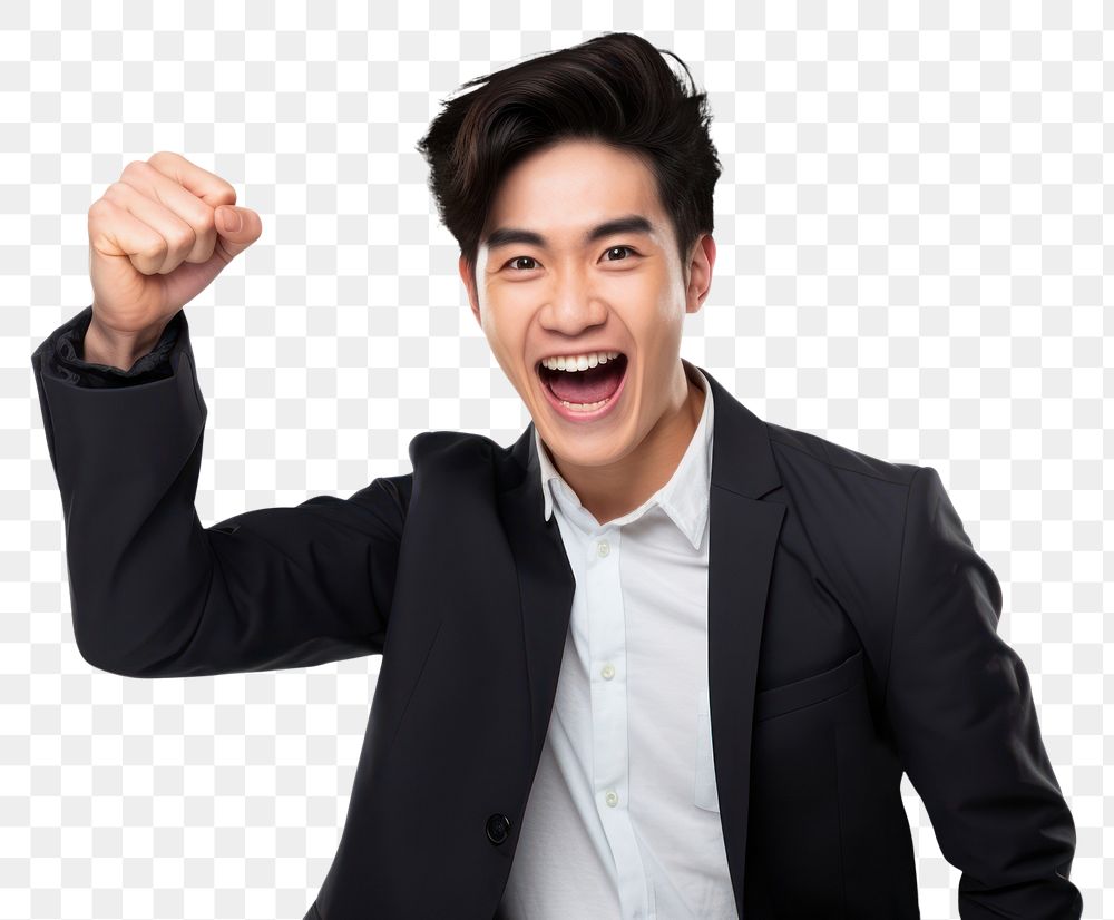 PNG  Asian men winning laughing person adult. AI generated Image by rawpixel.