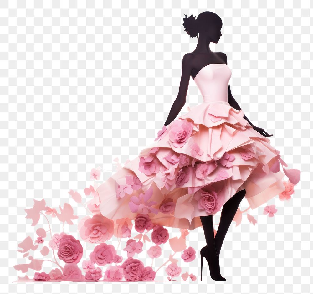 PNG  Woman silhouette dress wedding flower. 