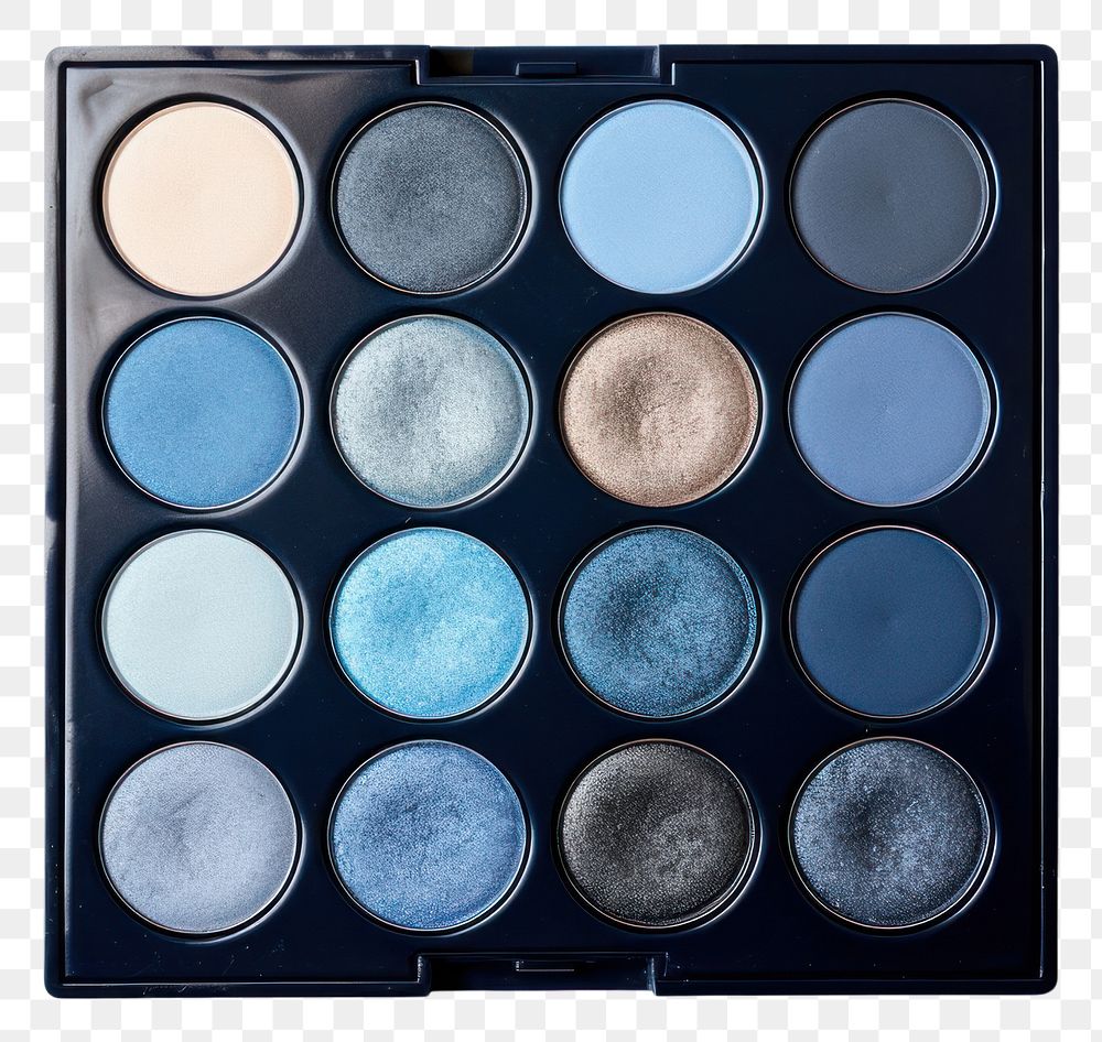 PNG Blue eyeshadow palette cosmetics white background arrangement. AI generated Image by rawpixel.