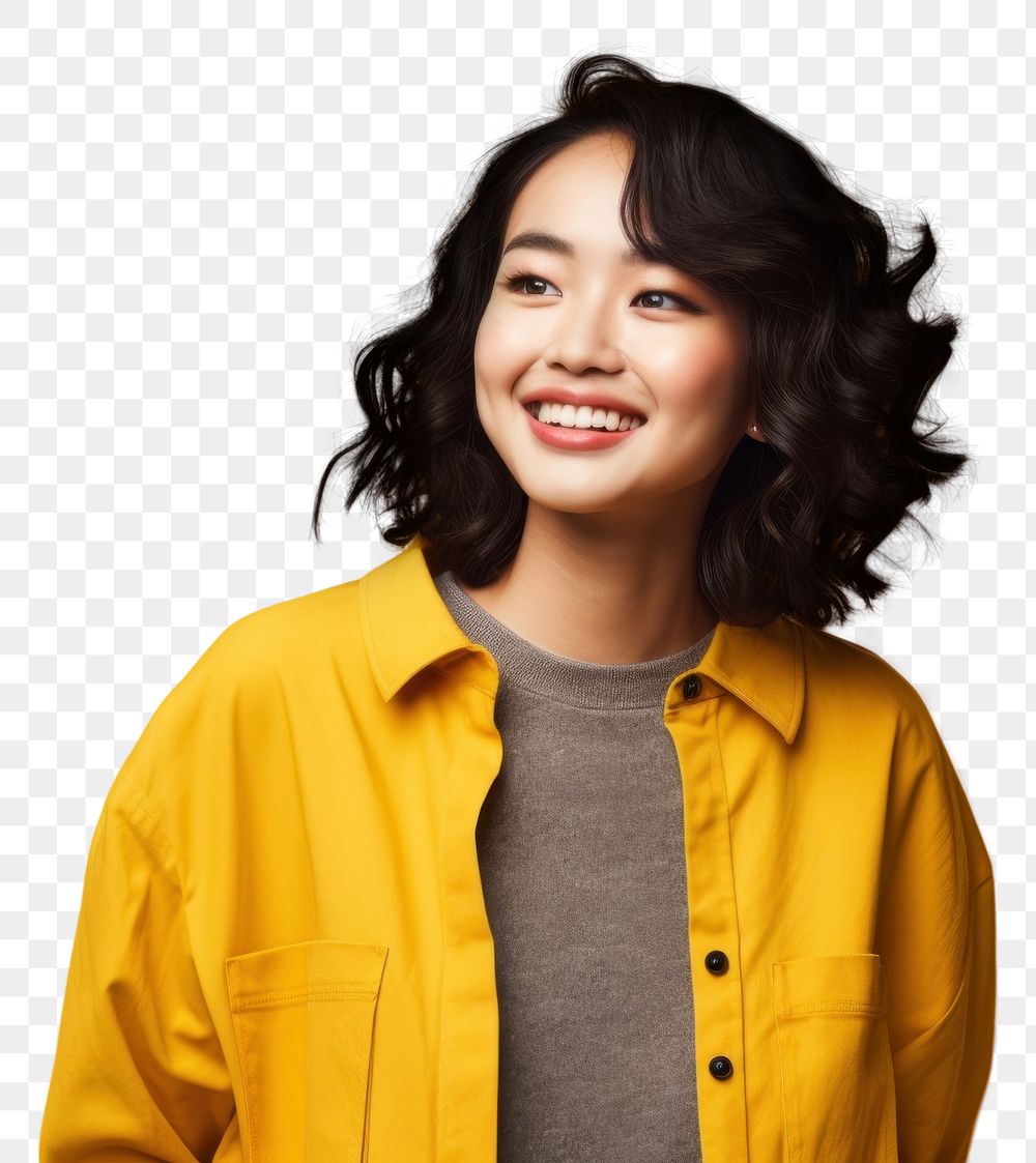 PNG  Young asian woman portrait smiling yellow. AI generated Image by rawpixel.