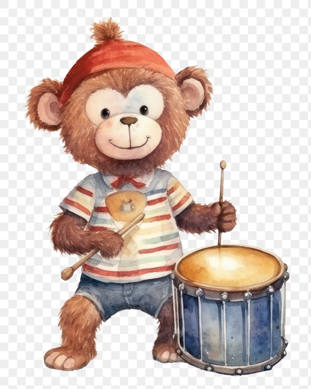 PNG Monkey drum toy white background. AI generated Image by rawpixel.