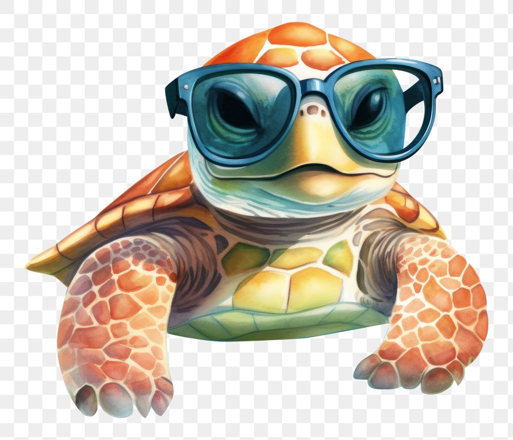 PNG Baby sea turtle sunglasses reptile cartoon. AI generated Image by rawpixel.
