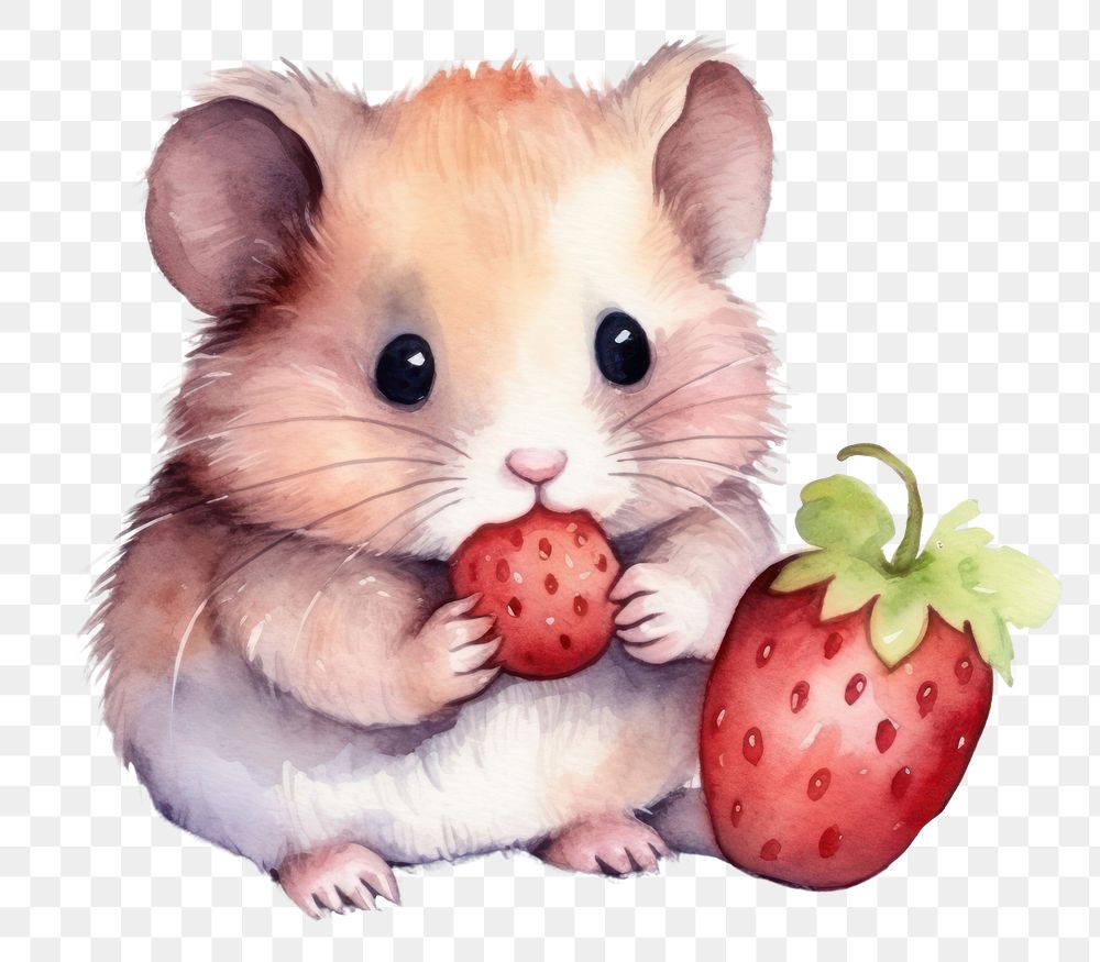 PNG Cute hamster eating strawberry rat rodent mammal. 