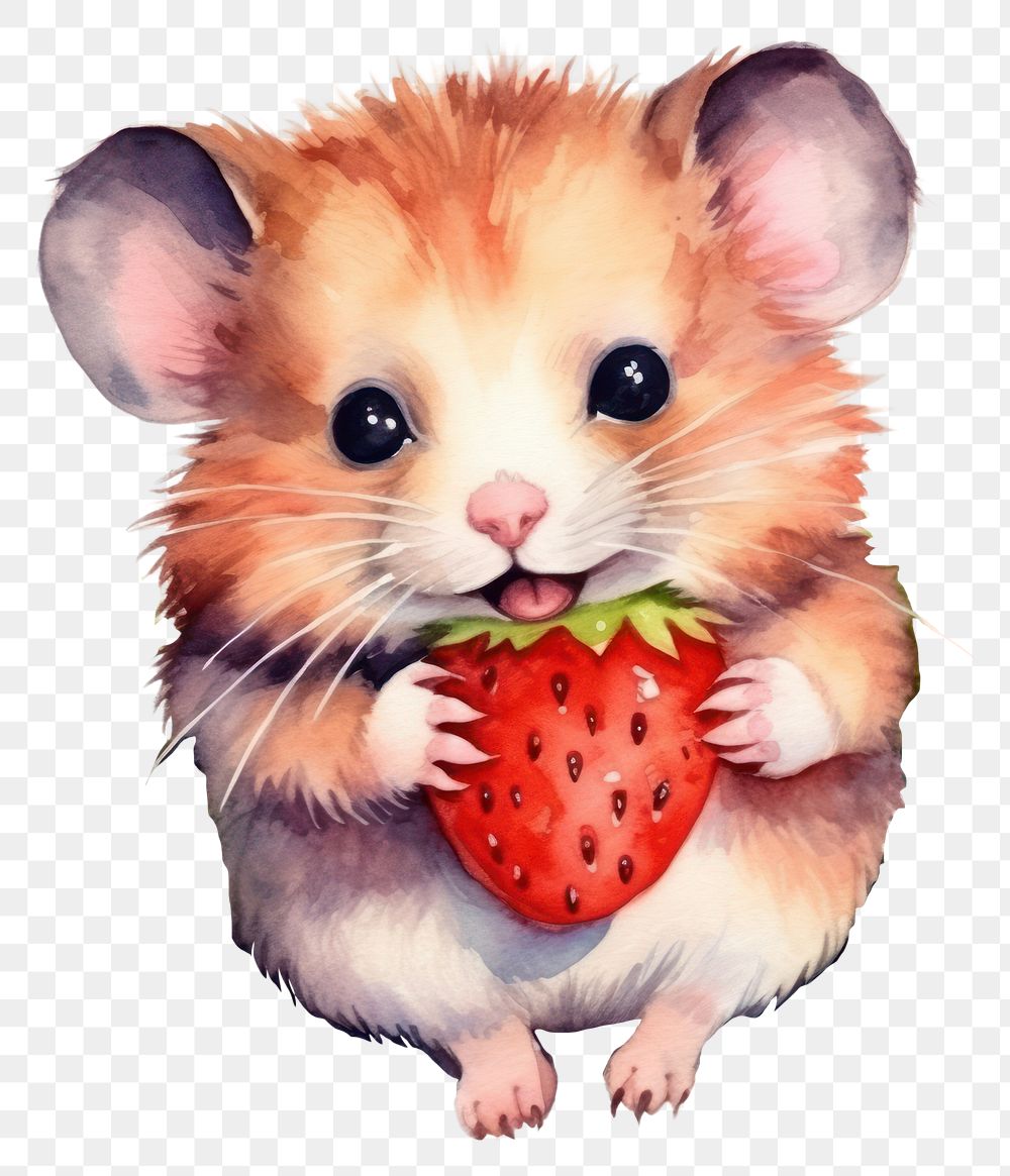 PNG Cute hamster eating strawberry rodent mammal animal. AI generated Image by rawpixel.