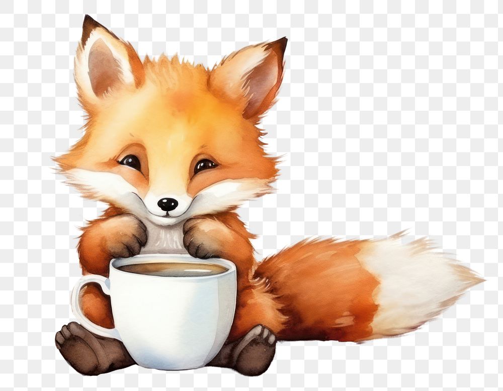 PNG Fox drinking coffee mammal cup mug. 