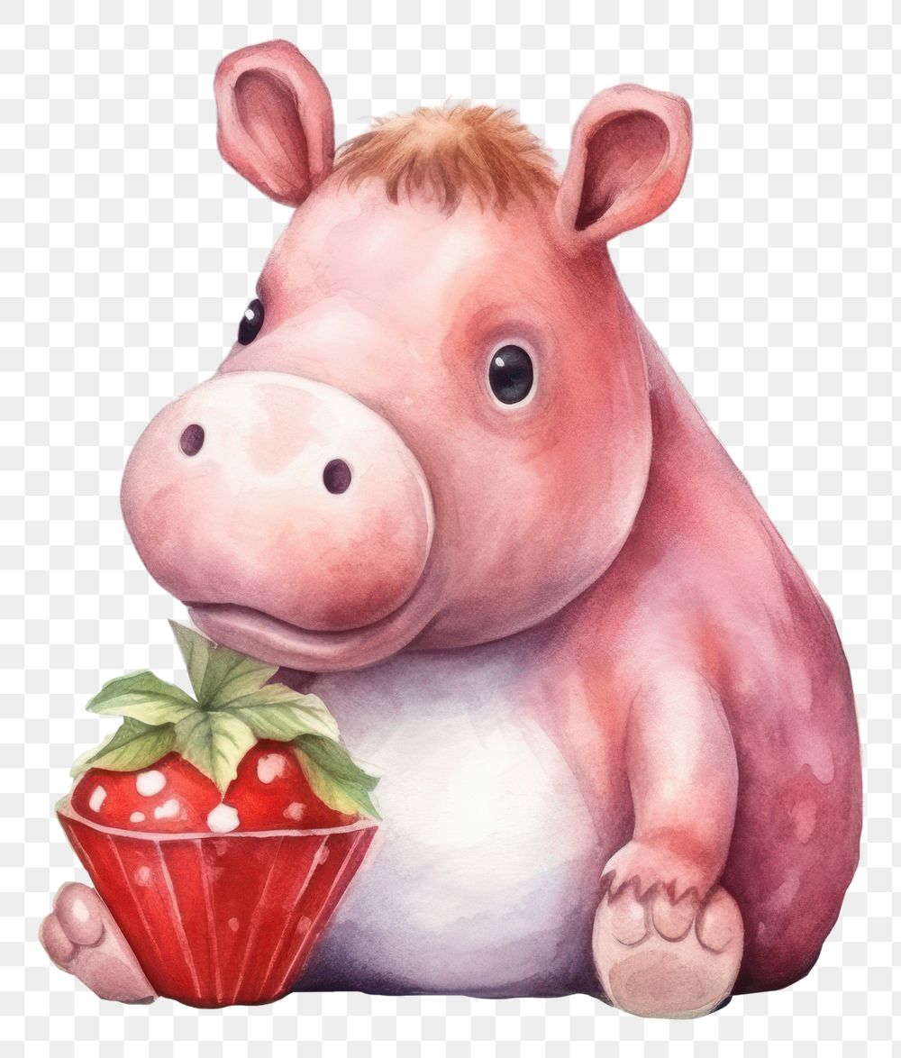 PNG Hippotamus enjoying strawberry soda mammal animal pig. AI generated Image by rawpixel.