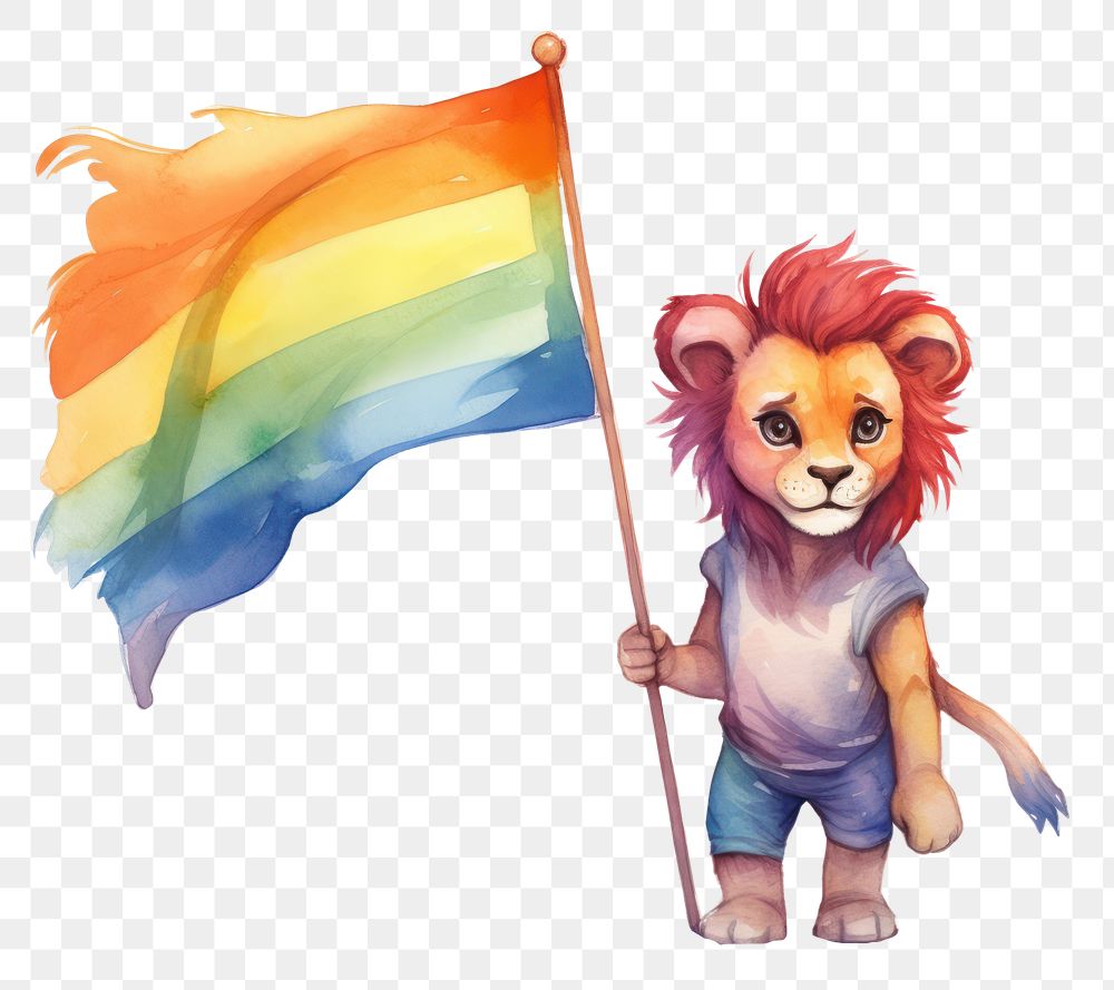 PNG Lion carrying pride month flag representation creativity carnivora. AI generated Image by rawpixel.
