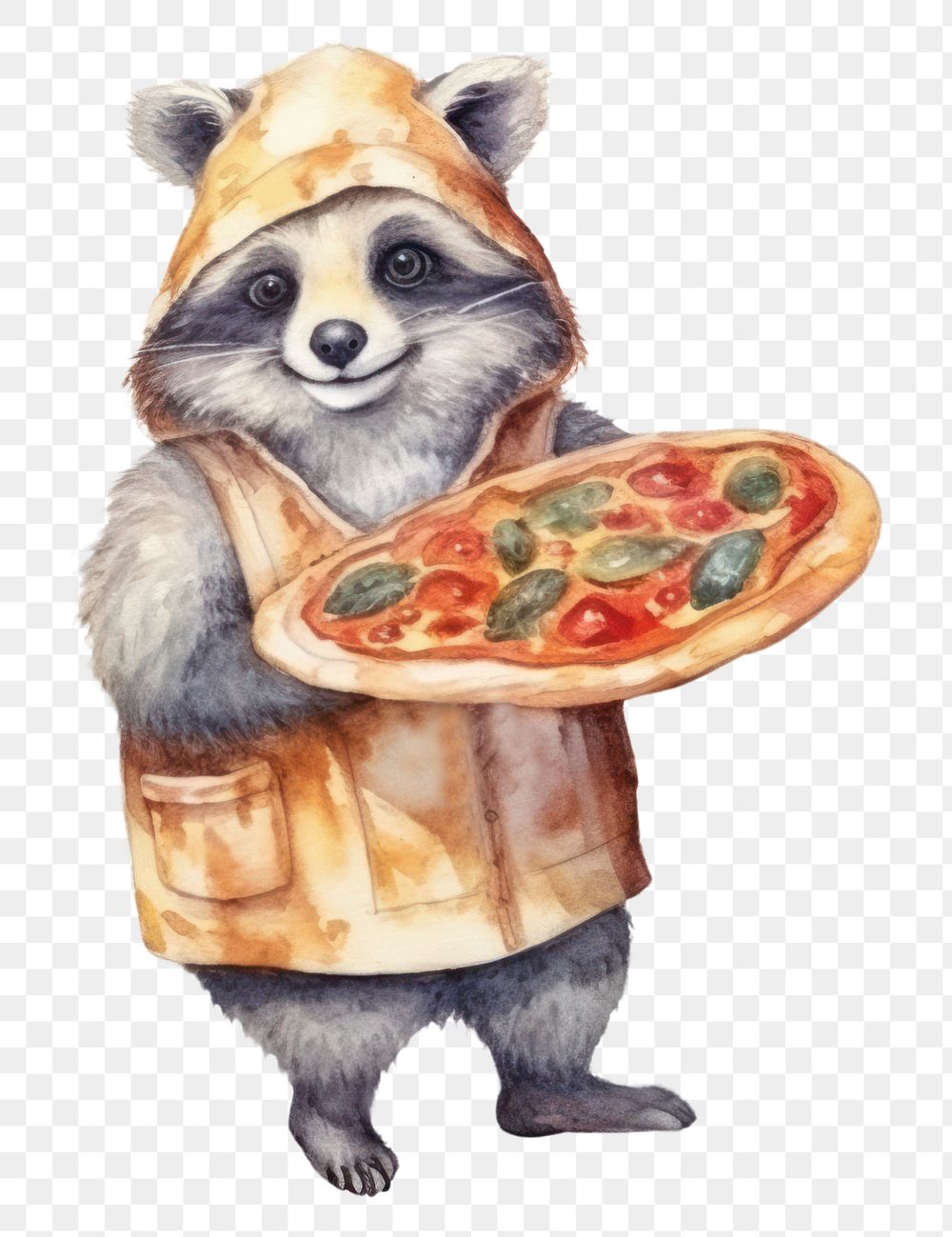 PNG Raccoon making pizza mammal animal food. 