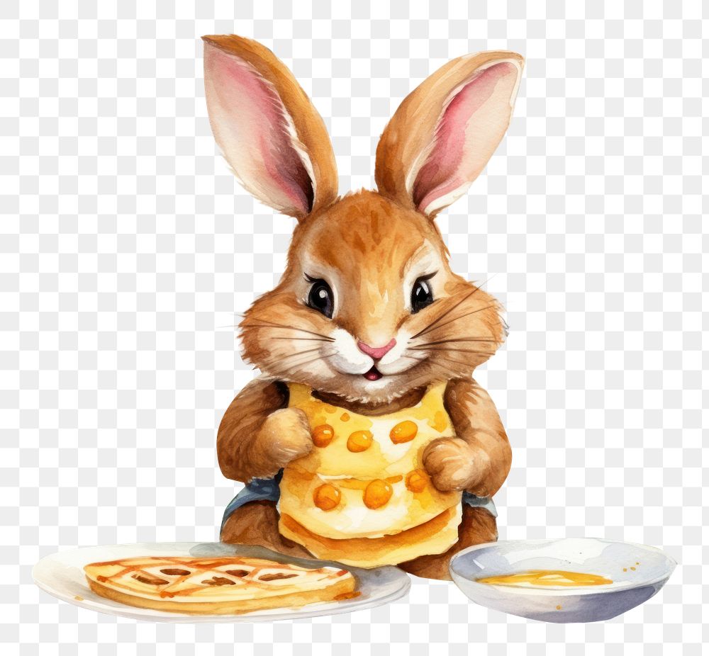 PNG Rabbit eating pancake mammal animal plate. AI generated Image by rawpixel.