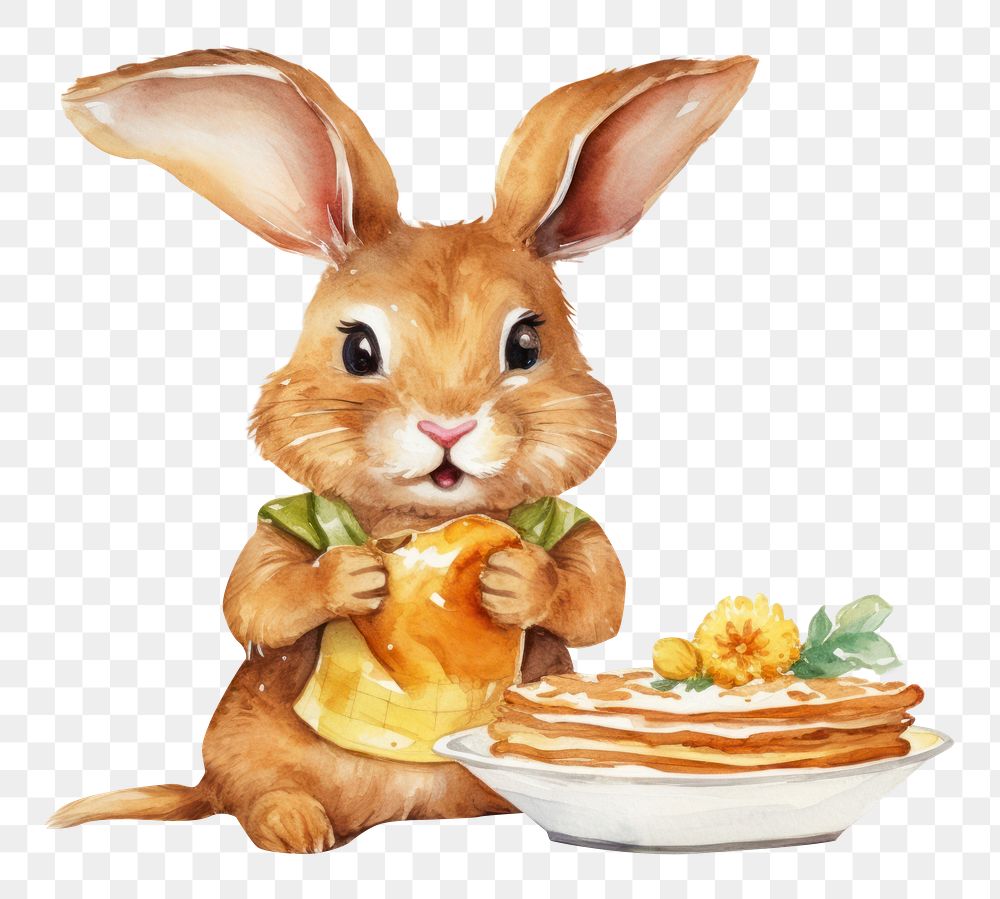 PNG Rabbit eating pancake rodent mammal animal. AI generated Image by rawpixel.