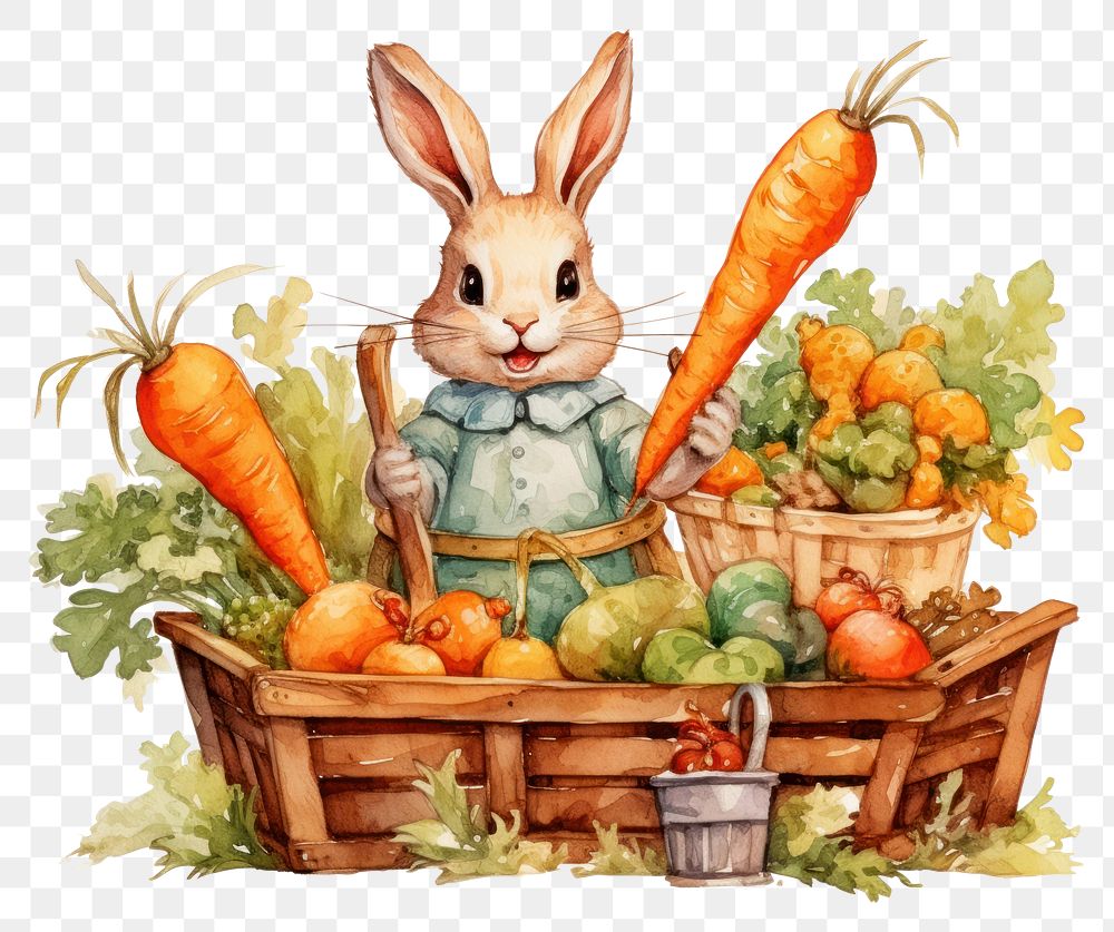 PNG Rabbit selling carrot vegetable mammal basket. AI generated Image by rawpixel.