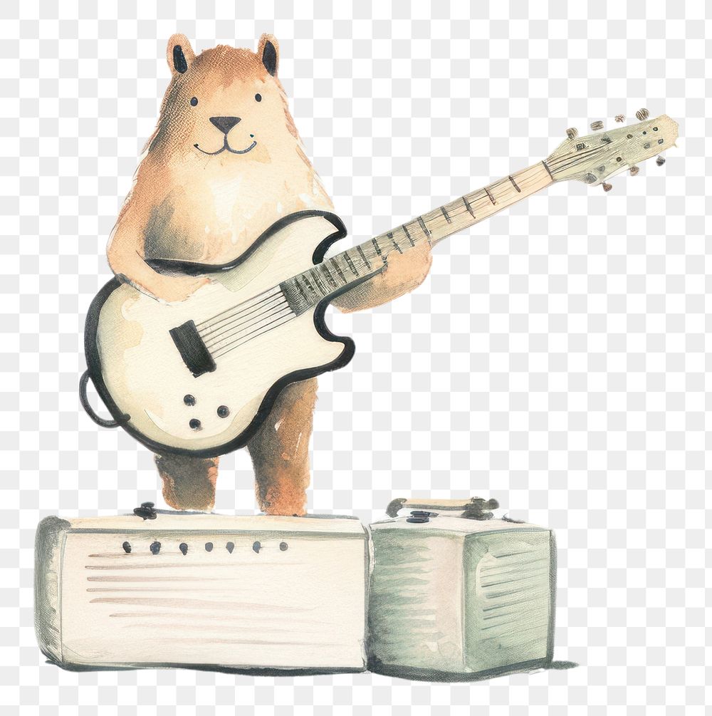 PNG Tiger guitar white background creativity. AI generated Image by rawpixel.