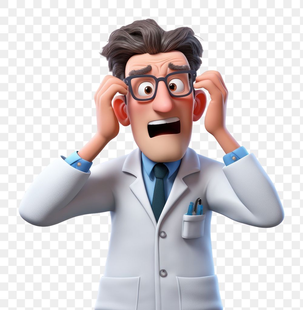 PNG Stressed scientist cartoon adult stethoscope. AI generated Image by rawpixel.