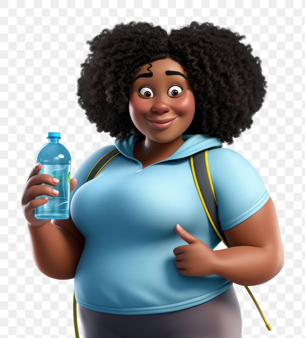 PNG Black chubby woman cartoon bottle adult. AI generated Image by rawpixel.
