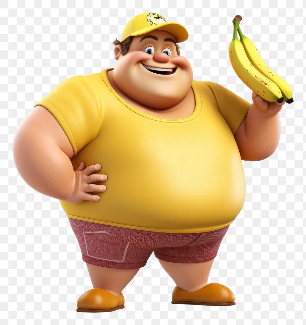 PNG Chubby man banana cartoon white background. AI generated Image by rawpixel.