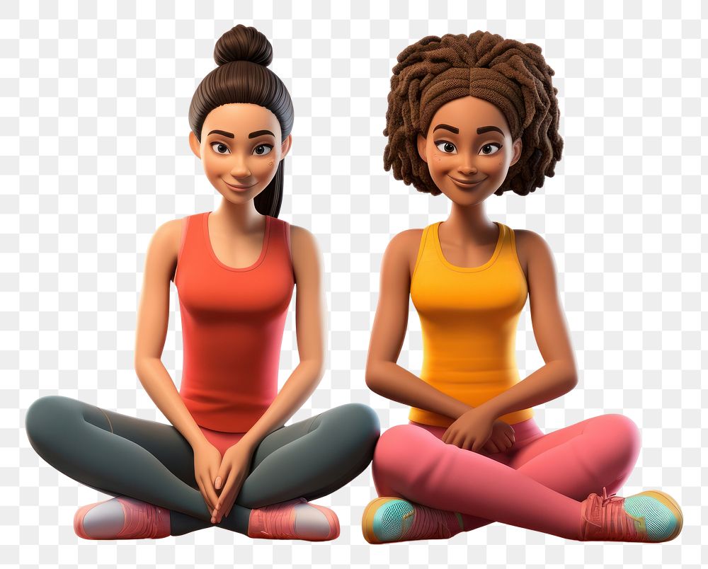 PNG Two women cartoon adult yoga. AI generated Image by rawpixel.