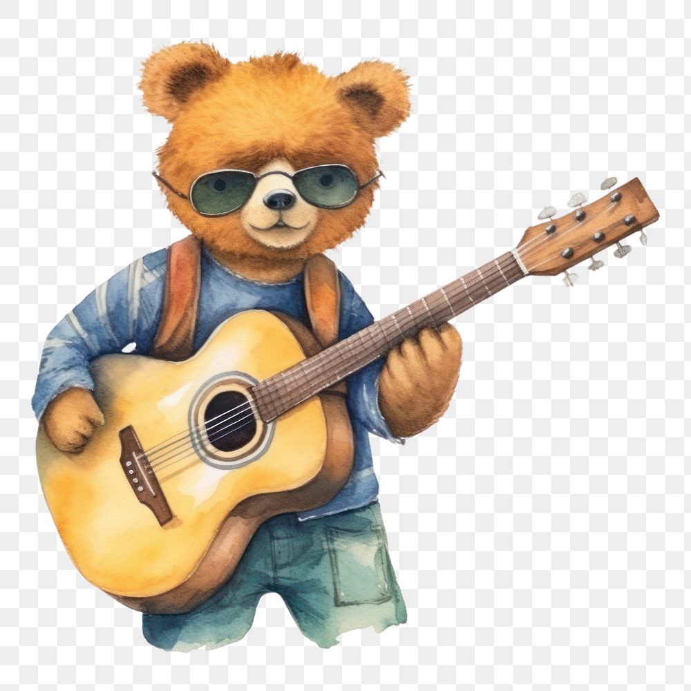 PNG Bear character musician guitar white background. AI generated Image by rawpixel.