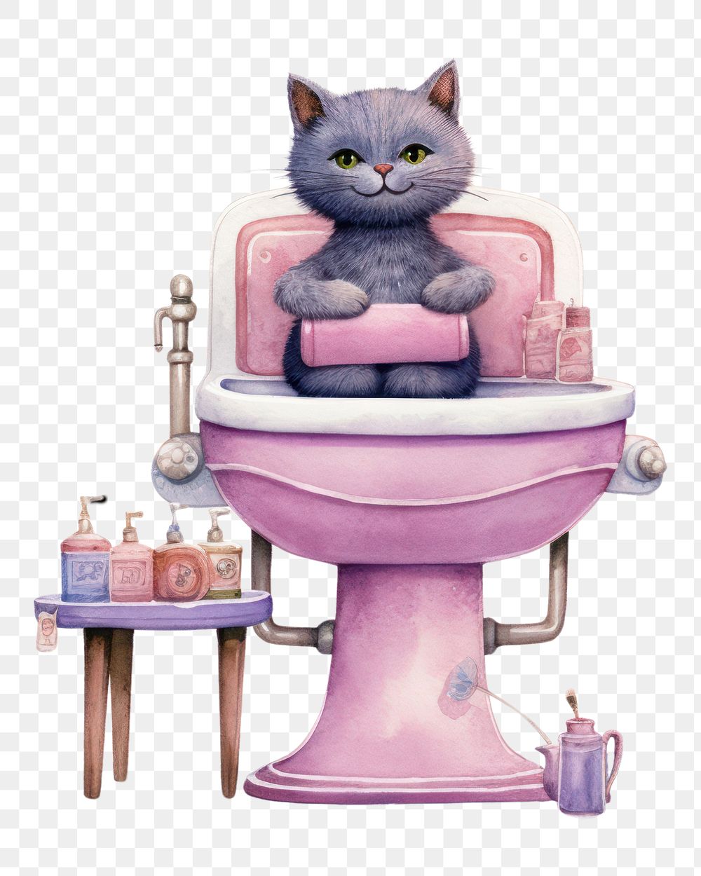 PNG Cat beauty salon character bathroom mammal animal. AI generated Image by rawpixel.