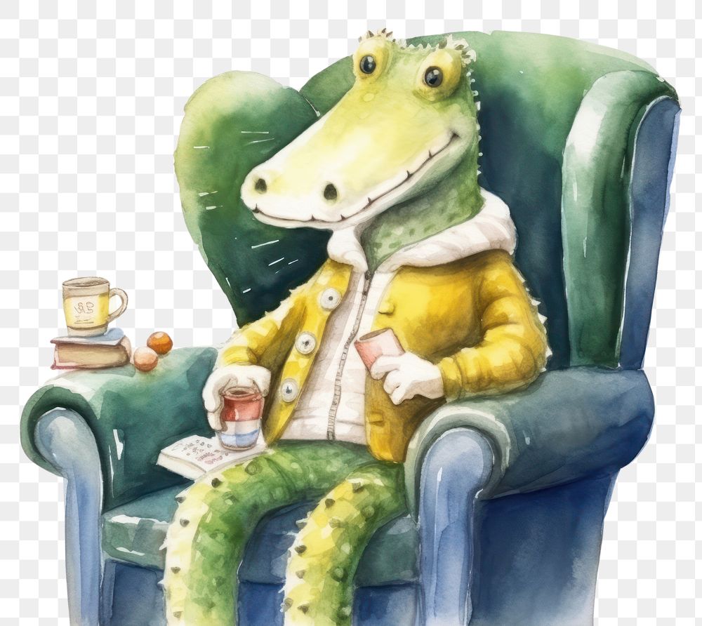 PNG Crocodie wear sweather armchair animal representation. AI generated Image by rawpixel.