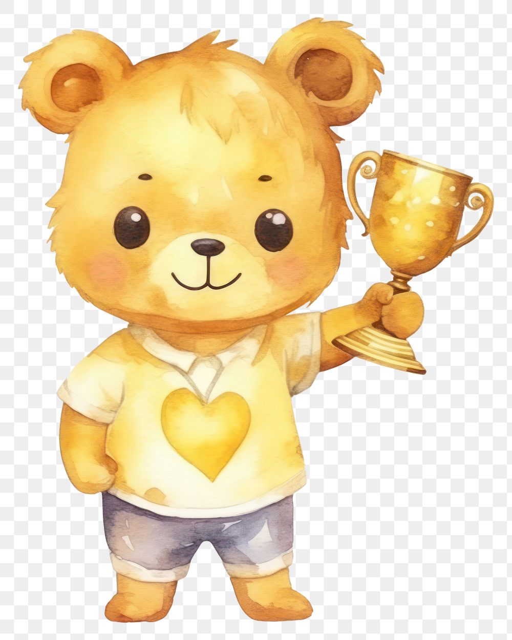 PNG Bear holding trophy cute. 