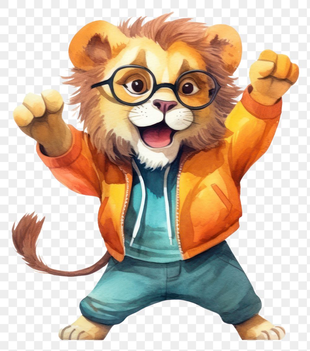 PNG Lion character glasses cartoon mammal. 