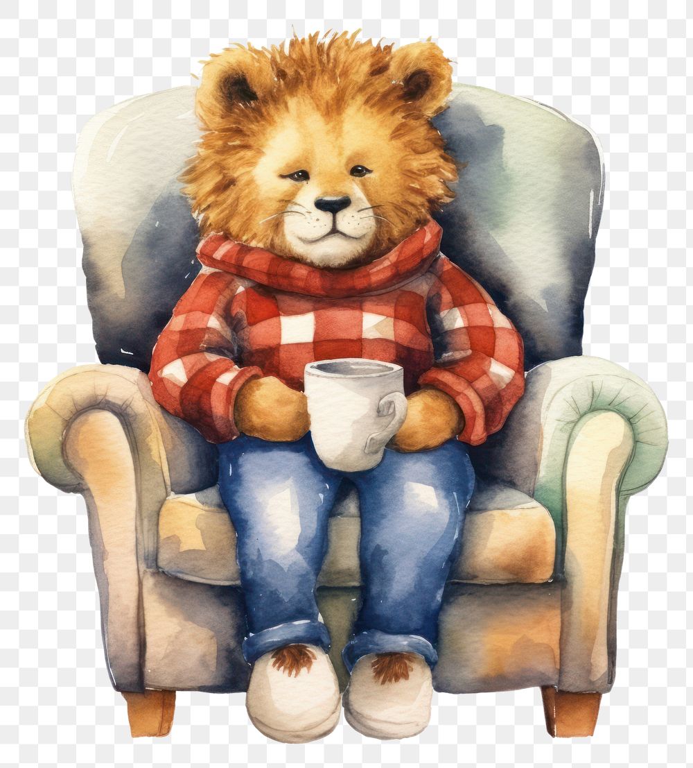 PNG Lion wear sweather armchair furniture toy. AI generated Image by rawpixel.